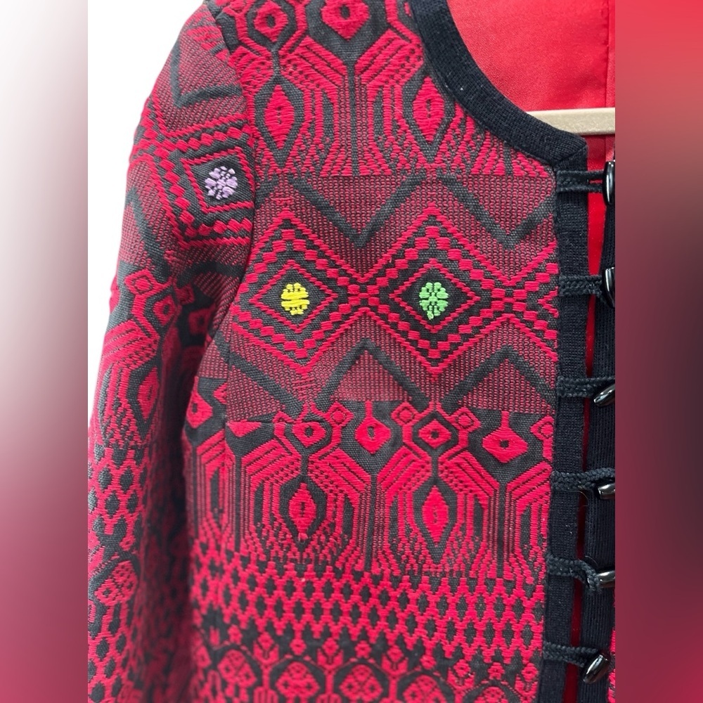 Hand crafted red black folk jacket toggle closure-L - Picture 5 of 11